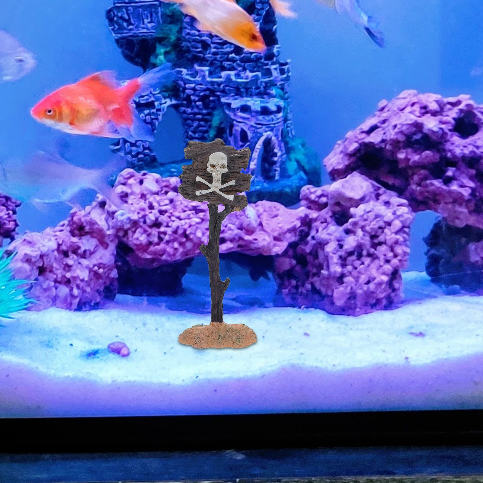 

Aquarium Skull Warning Sign Resin Ornament Fish Tank Supplies Decorative Accessory Safe for Freshwater Environment