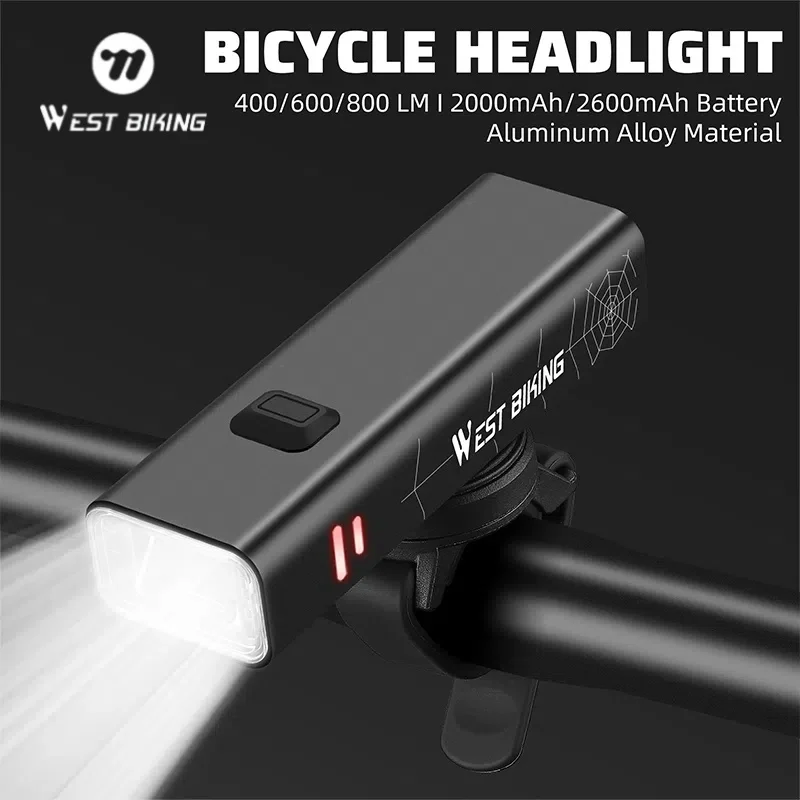 

WEST BIKING Bicycle Front Lights Aluminum Alloy Waterproof Cycling Headlights Type-C Charging MTB Road Bike Lamps Accessories