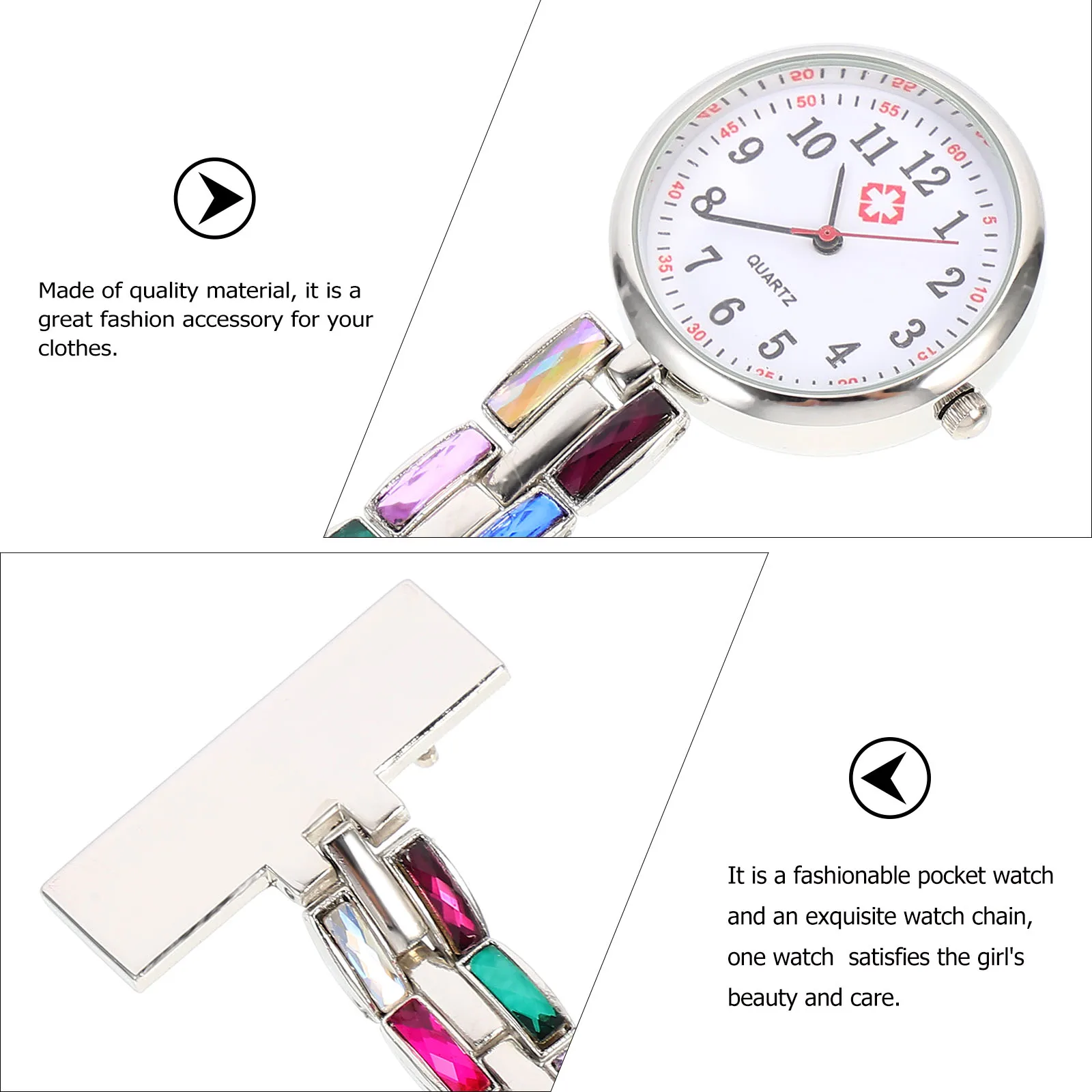 

Nurse Watch Pocket Watches for Women Students Alloy Material Practical Hanging Clock Chest Miss Timepiece