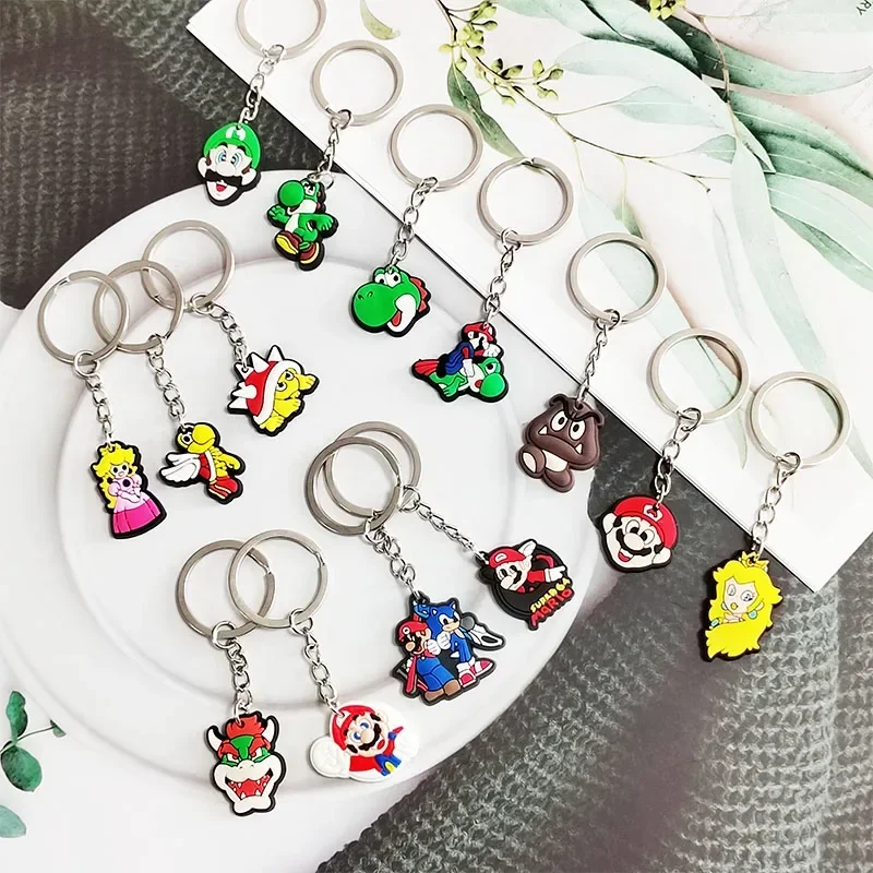 Super Mario Bros Keychain Silicone Funny Keyring Bag Pendant Couple Car Keyholder Creative Bag Charm Accessories Gift