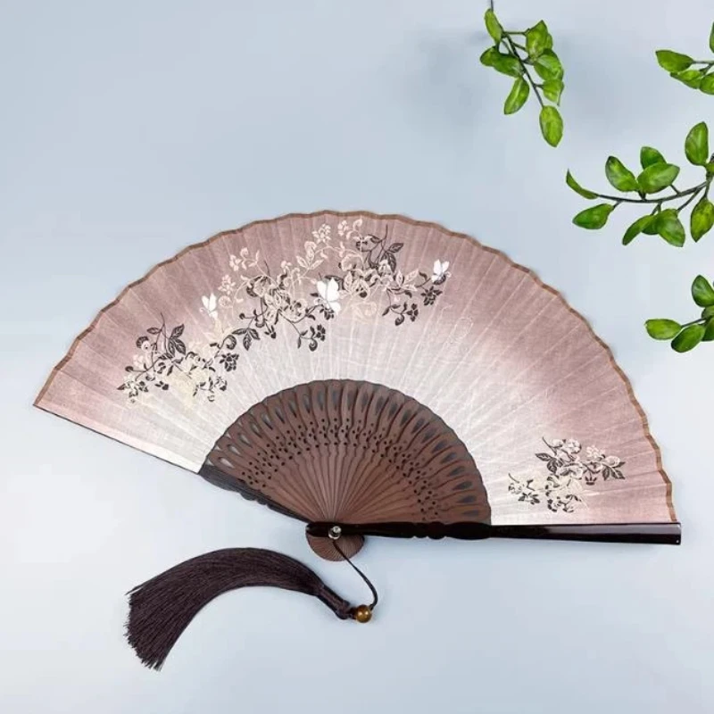 Cotton Hemp Surface Baked Paint Edge Bamboo Fan Summer Portable Fairy Dance Fan Ancient Hanfu Qipao Folding Fan Chinese Style