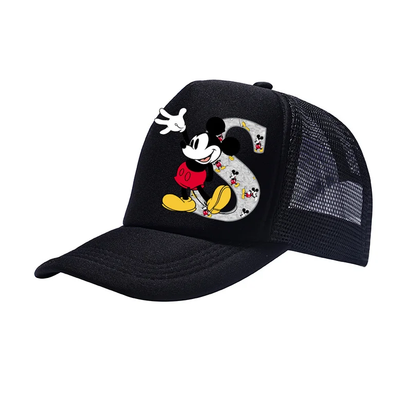 Disney-Unisex Mickey Mouse Print Chapéus de sol, A- Z, 26 letras inglesas, boné de beisebol, viagem ajustável Caps, crianças repicadas chapéu, crianças e menino