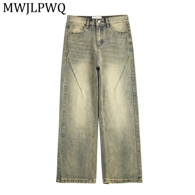 

MWJLPWQ New Trend Vintage Mud Blue Jeans Men's Casual Washed Slightly Stretchy Loose Straight Pants Spring Summer Fashion 13946