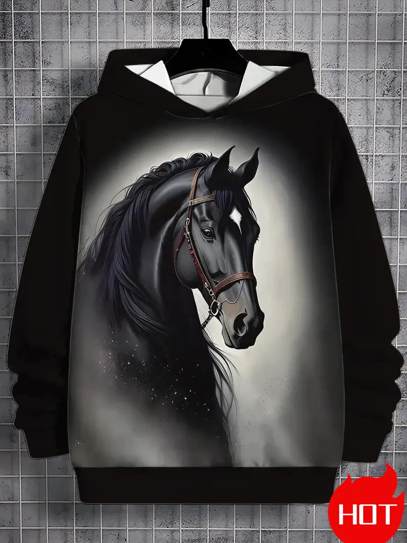 الحصان الجرافيك هوديس للرجال الخريف الشتاء الملابس ثلاثية الأبعاد طباعة بلوزات الجدة للجنسين قناع السترة البلوز Y2k الملابس #1