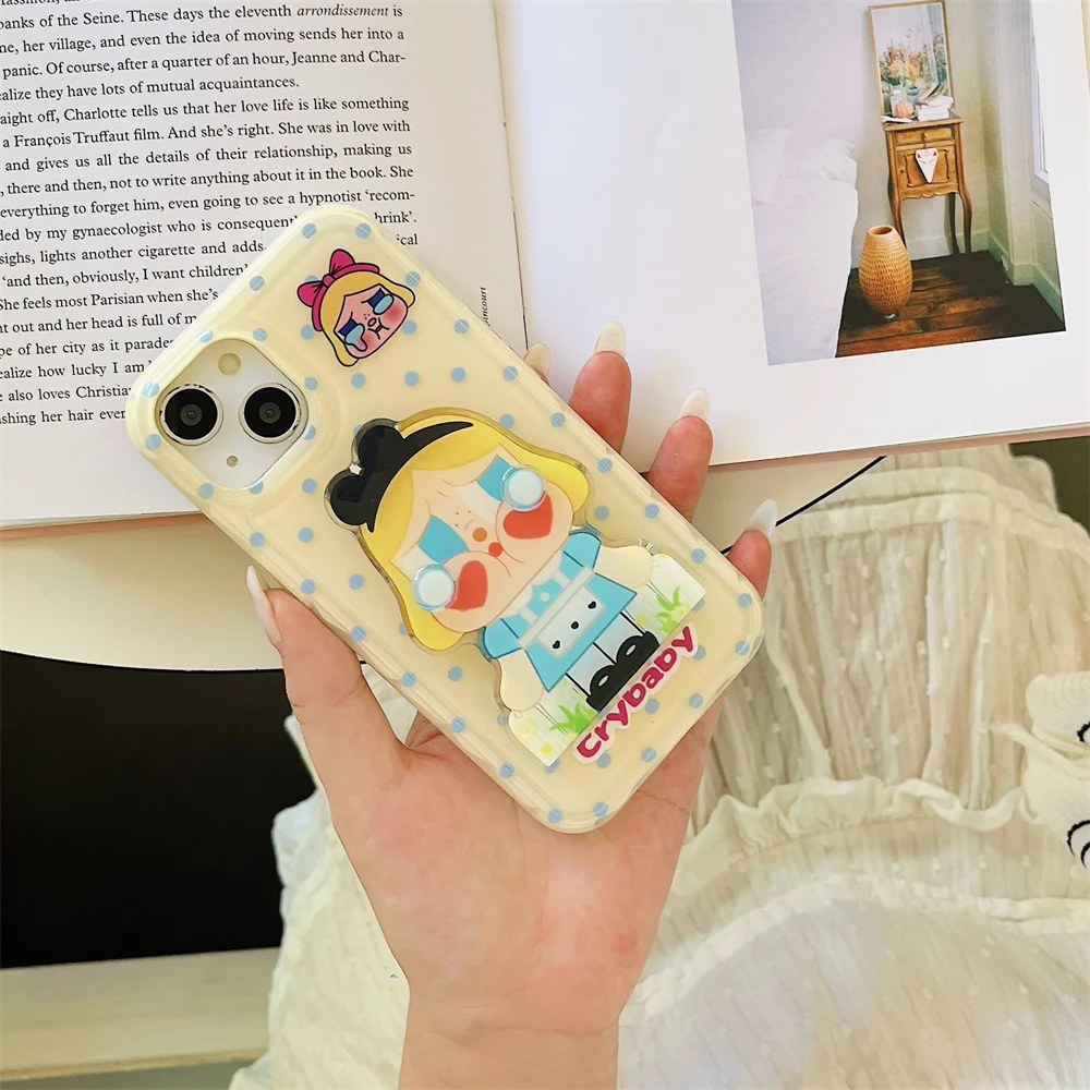 

Korean INS funny cartoon fold mirror stand phone case for iPhone 13 14 15 16 Pro Max Fundas Lovely Anti-fall Protective Cover