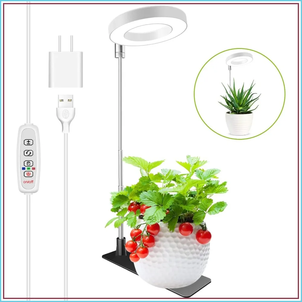 Full Spectrum Halo Grow Light for Indoor Plants, Height Adjustable, 3 Colors, 10 Dimming, Timer
