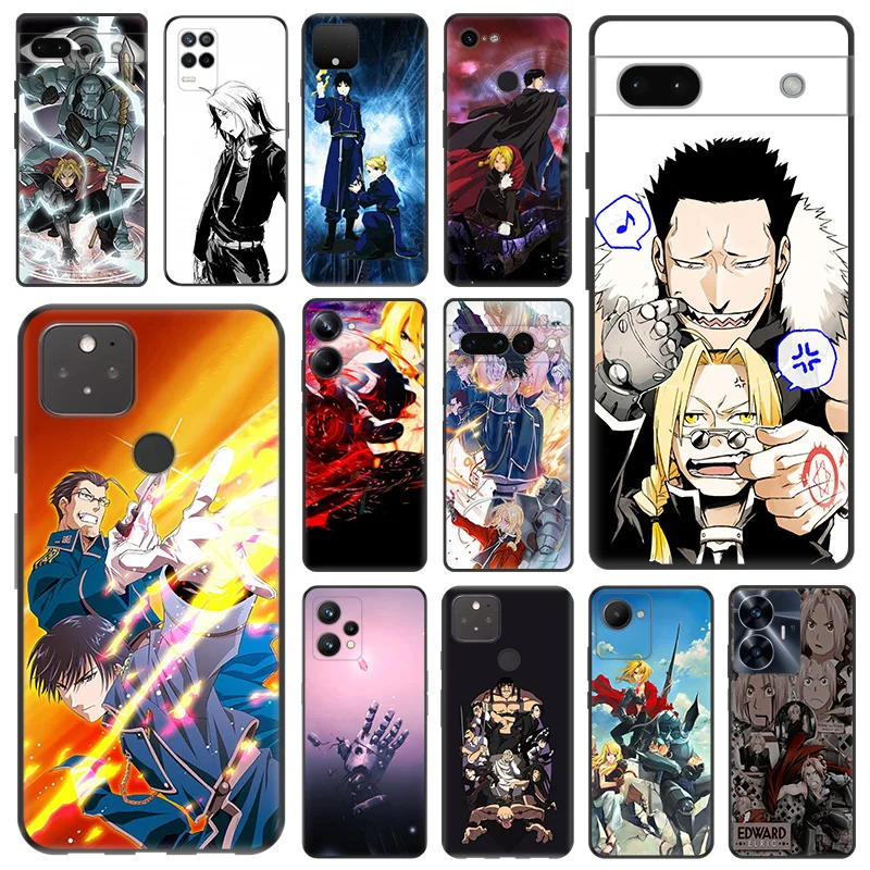 Black Matte Phone Case For Motorola Edge 30 40 20 Pro G200 One Fusion Fullmetal Alchemist Anime Pixel 8a 7a 6a 7 8 6 Soft Cover