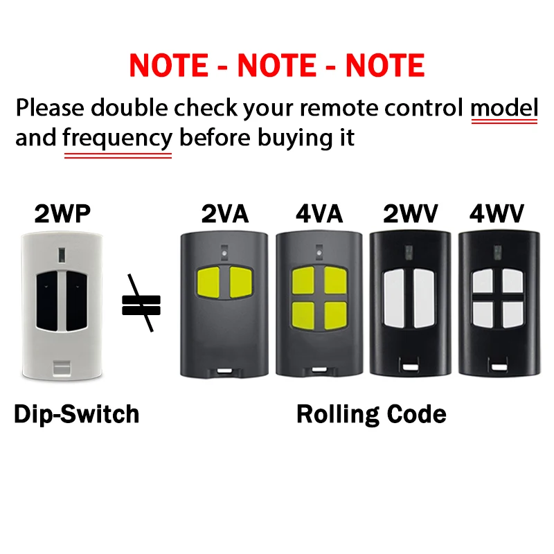 Pour TO GO 2VA 4VA VA 2WV 4WV WV 2WP 4WP WP porte de Garage/porte télécommande 433.92MHz émetteur manuel