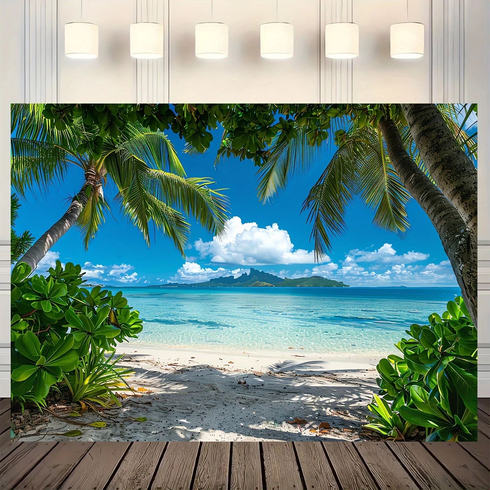 2D flaches 1-teiliges tropisches Strandfoto mit Polyesterhintergrund, Frühlings- und Sommerdekoration, geeignet für Partys – Detail 4