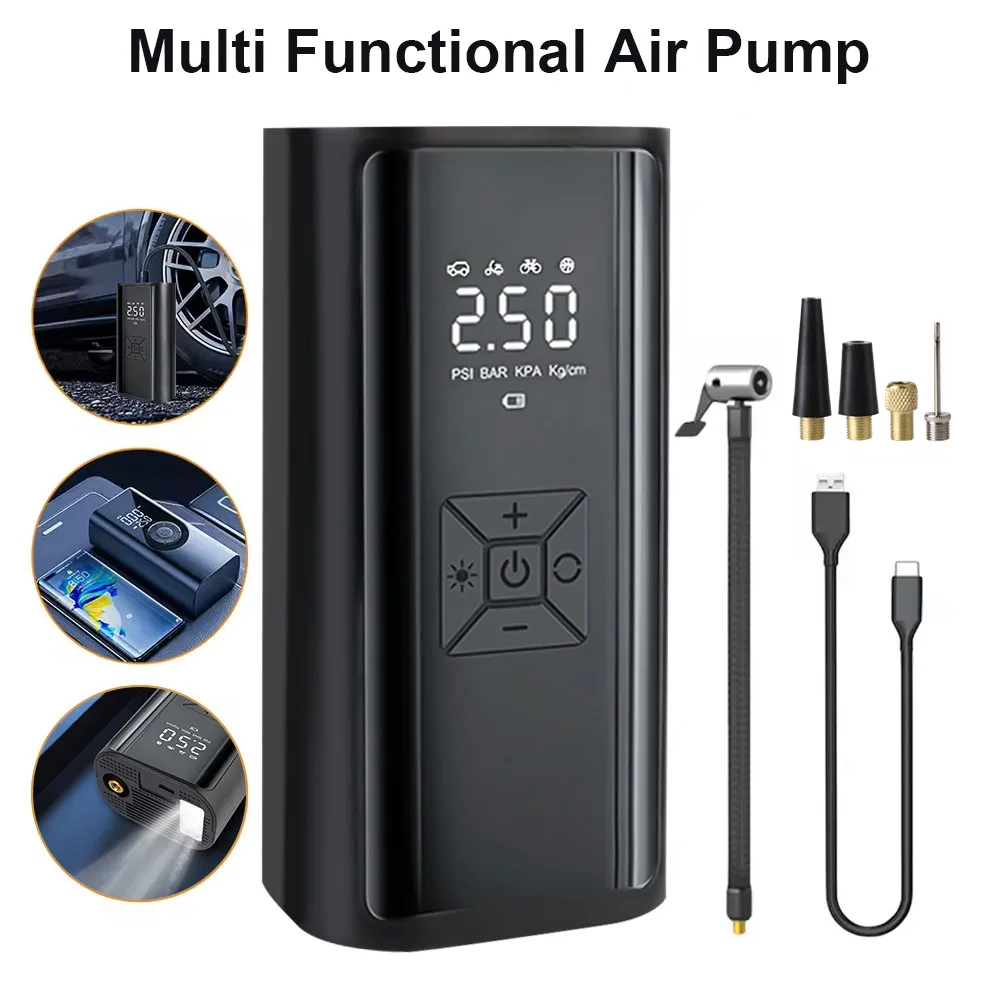 Inflador de neumáticos para coche, RV, camión, remolque, bomba de aire para motocicleta, bicicleta, compresor de aire de bola, medidor de presión de neumáticos portátil inalámbrico