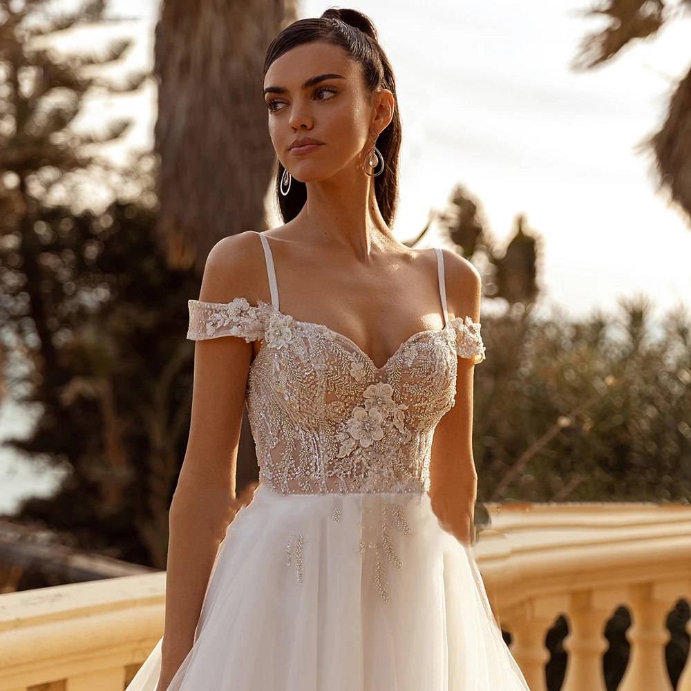 Vestido De Novia con hombros descubiertos para mujer, traje Sexy con apliques De encaje De línea A, Vestidos De Novia De princesa, Vestidos De baile De compromiso De verano