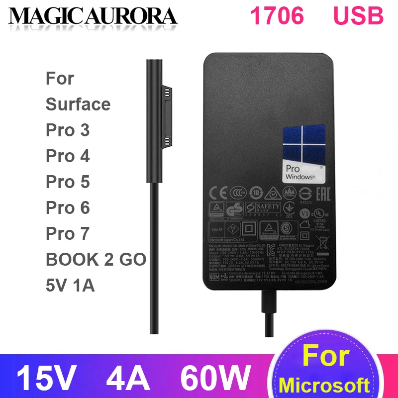 Genuine 15V 4A 5V 1A 65W 1706 DC Adapter Fast Charger For Microsoft surface book pro3 pro4 pro 5 pro 6 pro7 Laptop Power Supply