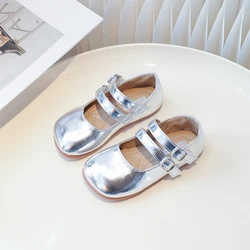 Children's Leather Shoes Spring Autumn Fashion Kids Performance Shoes Solid Color Silver Girls Causal Flats Single Shoes