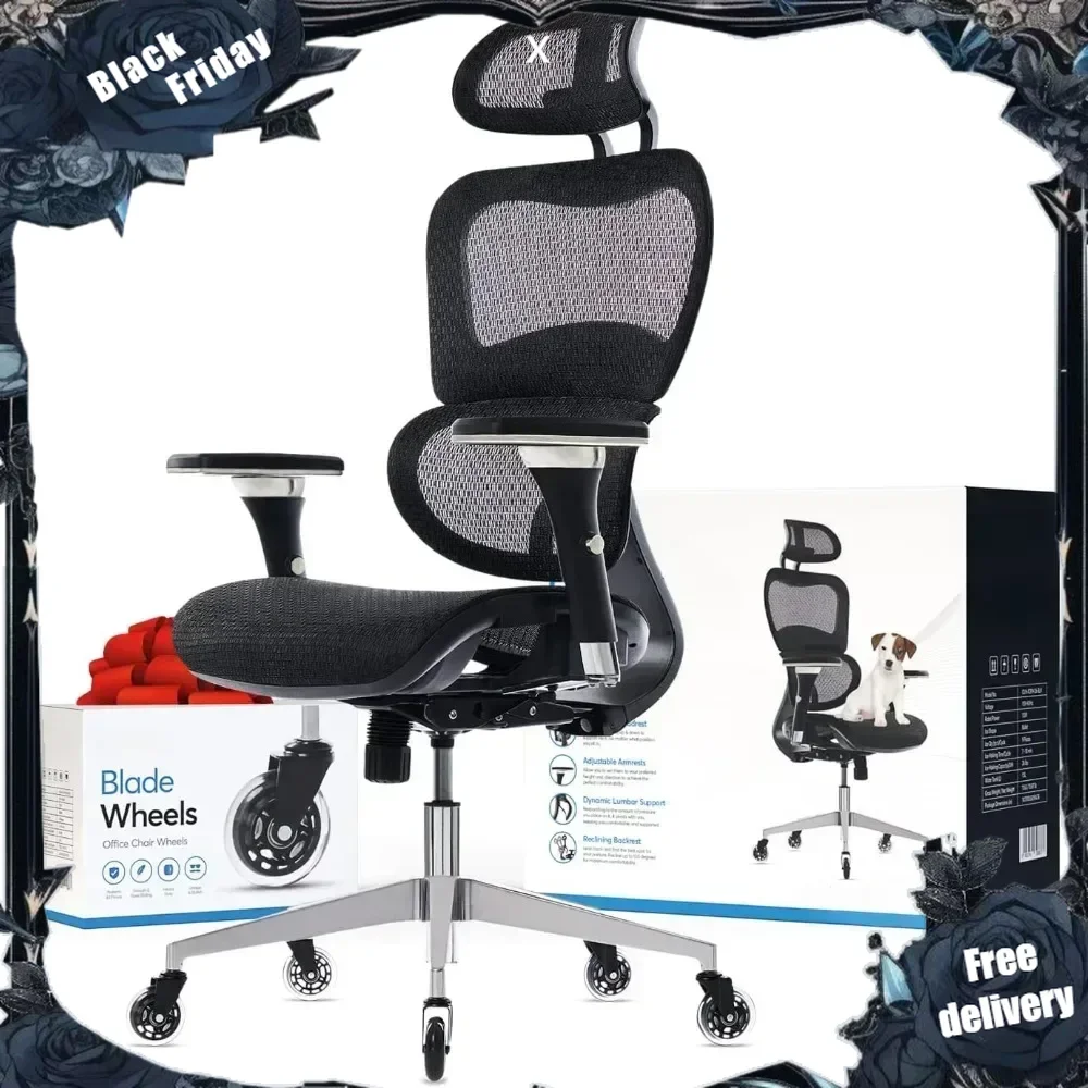 

Ergonomic Office Chair, Rolling Desk Chair with 4D Adjustable Armrest, 3D Lumbar Support, Blade Wheels, Mesh Compu