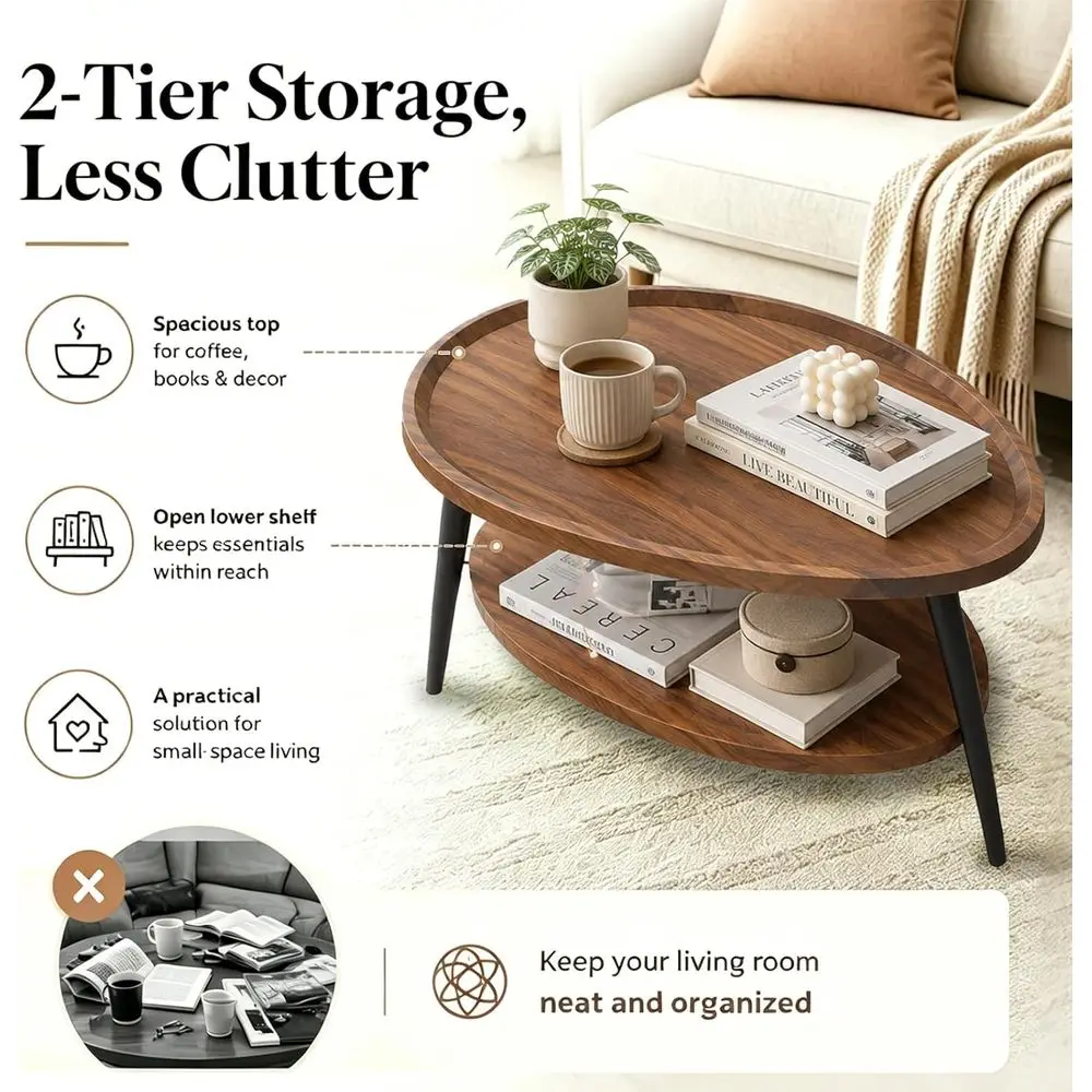 Industrial Style Coffee Table with Storage, Easy Assembly, 100x55x38cm for Living Room image 3