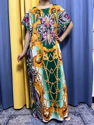 Abayas muçulmanas para mulheres, algodão estampado floral, o-pescoço, mangas curtas, vestidos africanos, roupões femininos soltos, roupas kanga, verão, 2023