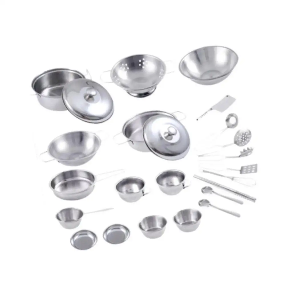 25 uds cocina juguetes de imitación utensilios de cocina acero inoxidable duradero pulido