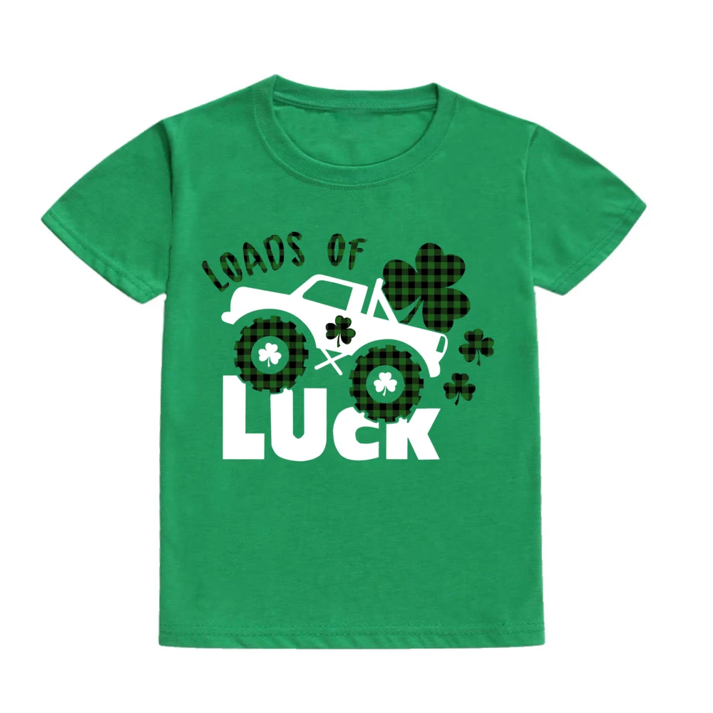 Loads of Truck Luck Printed Children Short Sleeve Tee St. Patrick's Day Shirt Boy Girl Round Neck Tops Clothing