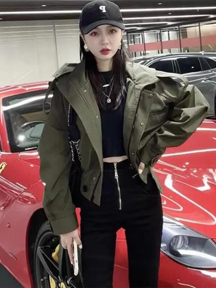 Militare een ort Jaet Abbigliamento da lavoro primavera autunno da donna Sle Giacca a vento casual Cappotto con cappuccio con chiusura a cerniera