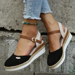 2023 Summer Women Linen Plain 6cm Wedge Sandals Bohemian Handmade Ladies Casual Comfortable Espadrilles Platform Pumps Shoes