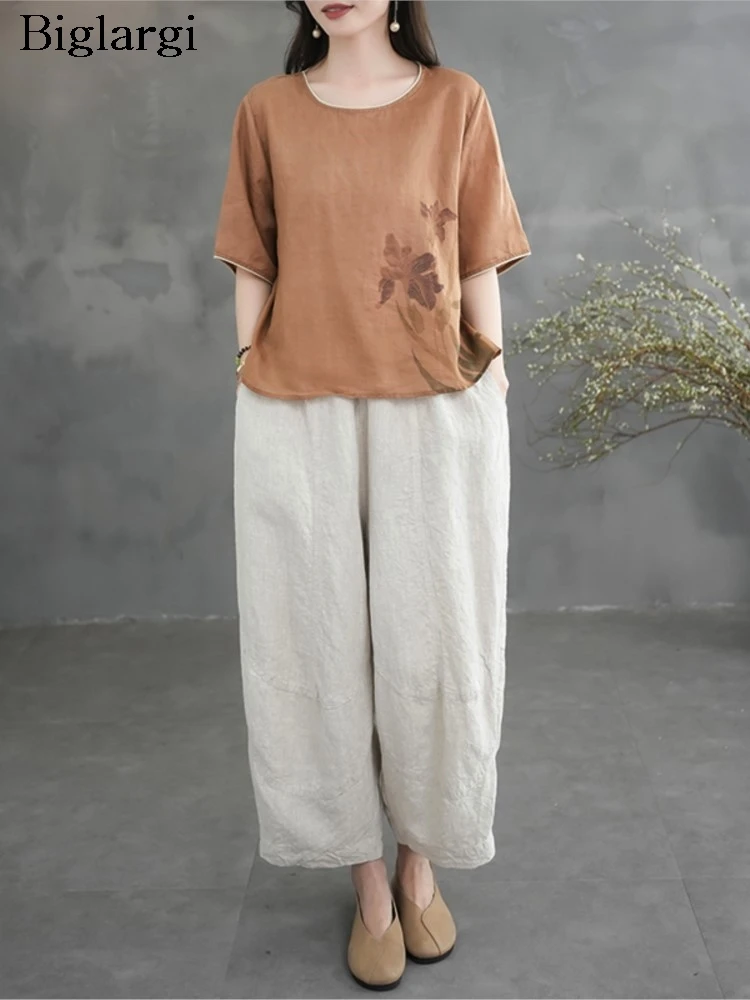 

Oversized Summer 2 Two Piece Set Women Flower Floral Print Fashion Casual Ladies Blouses Loose Elastic Waist Woman Harem Pant
