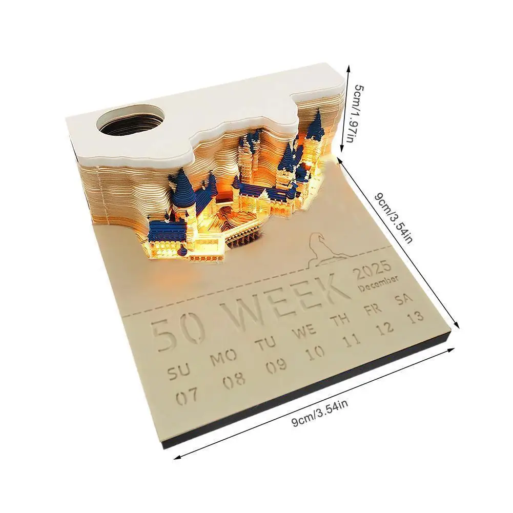 2025 Creative Hogwarts Magic Castle Calendar Sticker With Light 3D Hand-torn Castle Calendar New Year Gift Birthday Gift