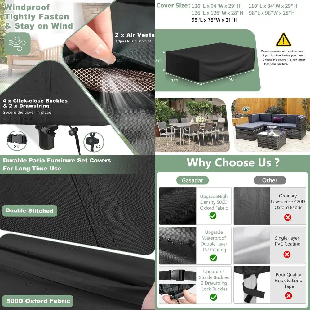 

Водонепроницаемый сверхмощный чехол для мебели для патио 600D, 98x78x32, черный