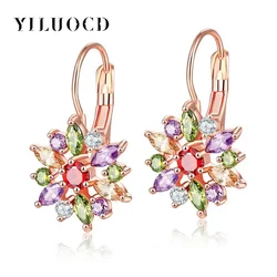 Trendy Multicolored Crystal Earrings Geometric Flowers Cubic Zirconias Drop Earrings for Women Jewelry with Multi-colored Stones