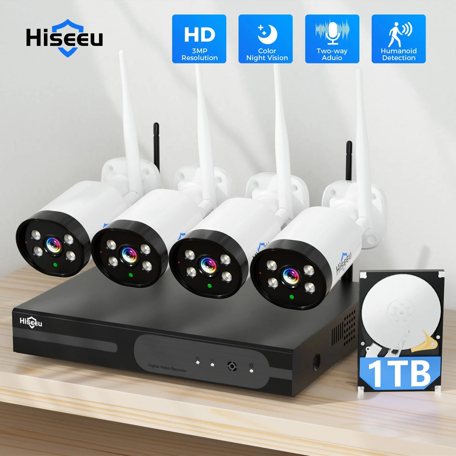 

Hiseeu H.265+ 10CH NVR 3MP WiFi CCTV System Kit Human Detection IR Night Vision P2P Outdoor Wireless IP Cameras Surveillance Kit