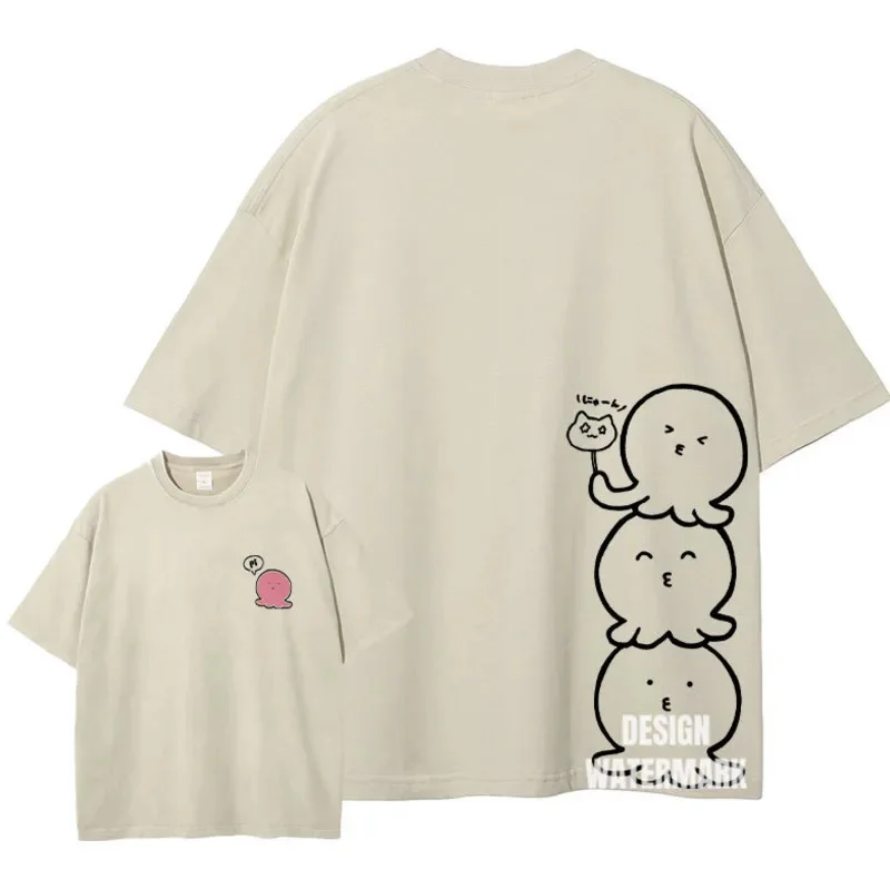 Y2K Octopus Cracker Sin Tops&Tees T-shirt Washed For Old Printing Us Anime Retro Jiu Shi Jing Cos Short Sleeve Loose Top Tee New