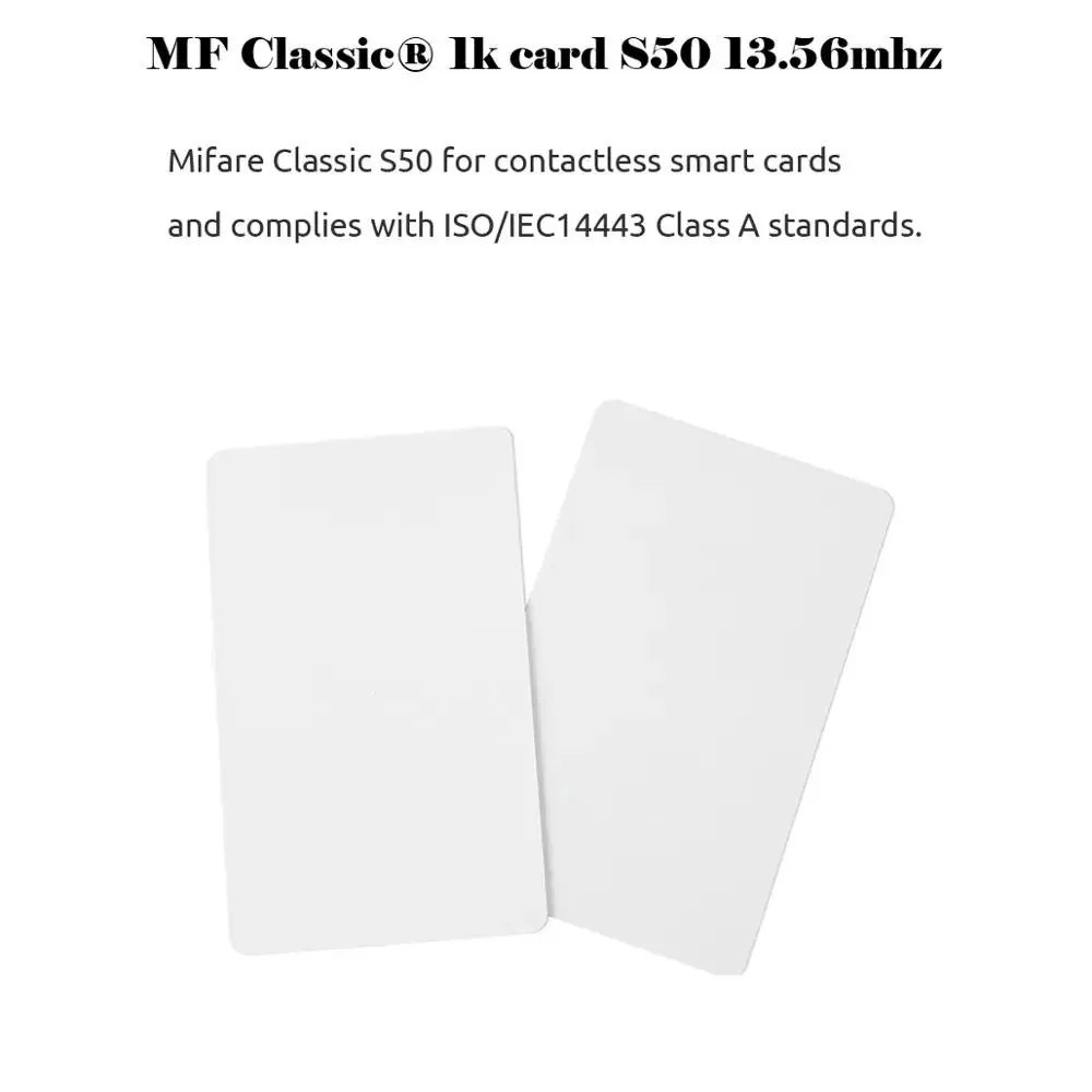 5YOA 100pcs/Lot RFID Card 13.56Mhz IC Cards M1 MF S50 Classic ISO14443A 1K Proximity Smart 0.8mm For Access Control System