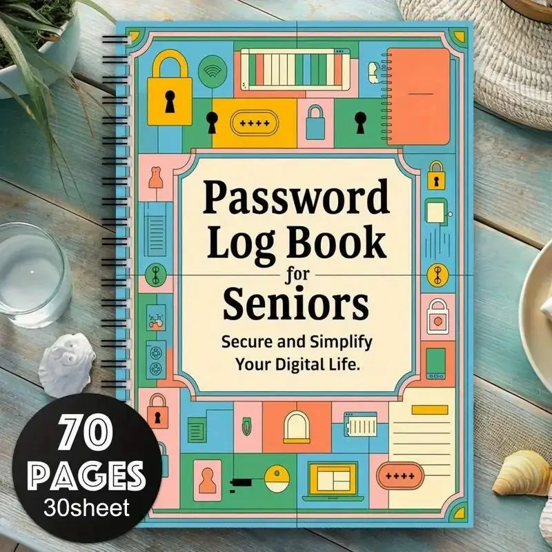 

Secure Spiral Password Notebook for Seniors, Fun Log Book to Organize & Simplify Digital Life Passwords