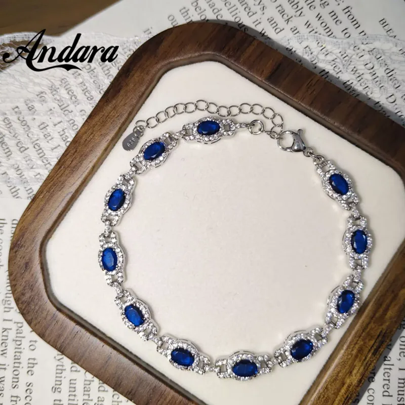 Andara S925 Sterling Silber Armband mit blauem Saphir für Damen, hochwertiger Schmuck, geeignet für verschiedene Anlässe – Detail 4