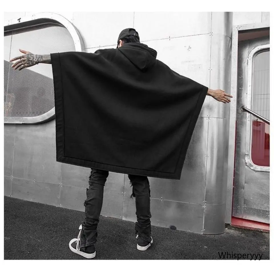 Bat Cloak In Long Hoodie Fashion Male Loose Casual Windbreaker Hooded Coat Man Black Pullover Streetwear Vintage Trend Clothing