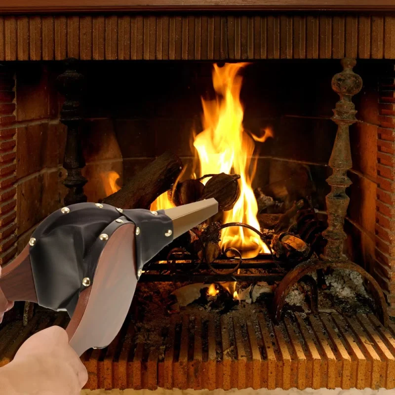 1/2Pcs Board Fireplace Bellows Metal Nozzle Hanging Strap Wood Stove Blower Black Brown Hand Pressed BBQ Fire Bellows