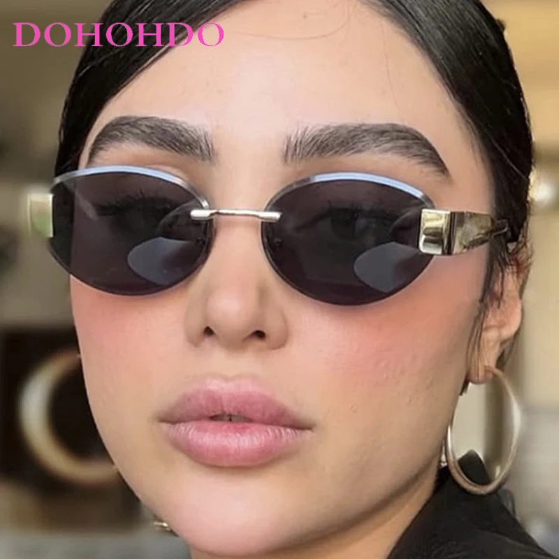 

New Luxury Design Oval Rimless Women Sunglasses Fashion Metal Punk Sunglass Men Driving Travel Shades Female UV400 Lentes Mujer