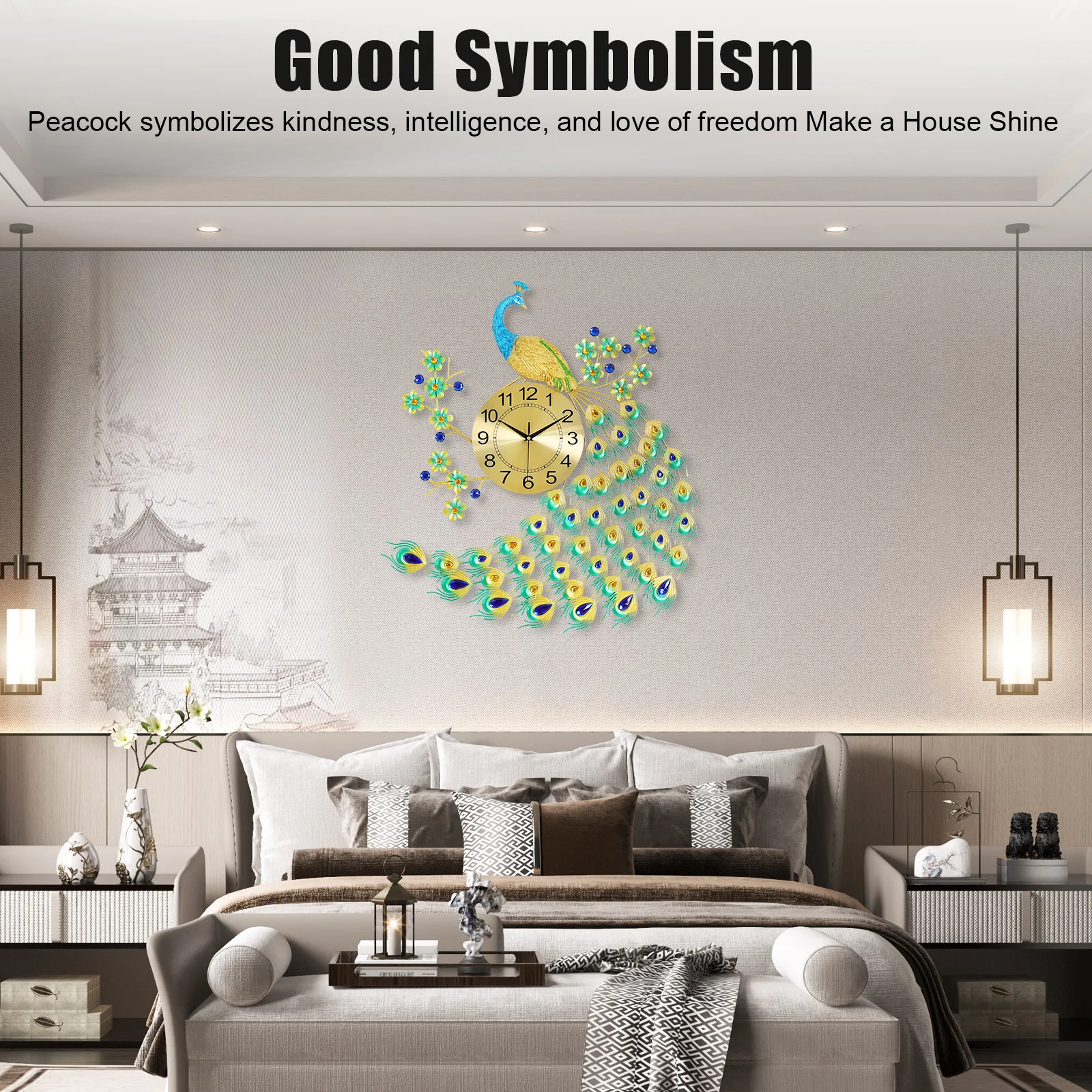 

Large European Peacock Clock 70x65cm – Exquisite Wall Clock for Classic Interiors