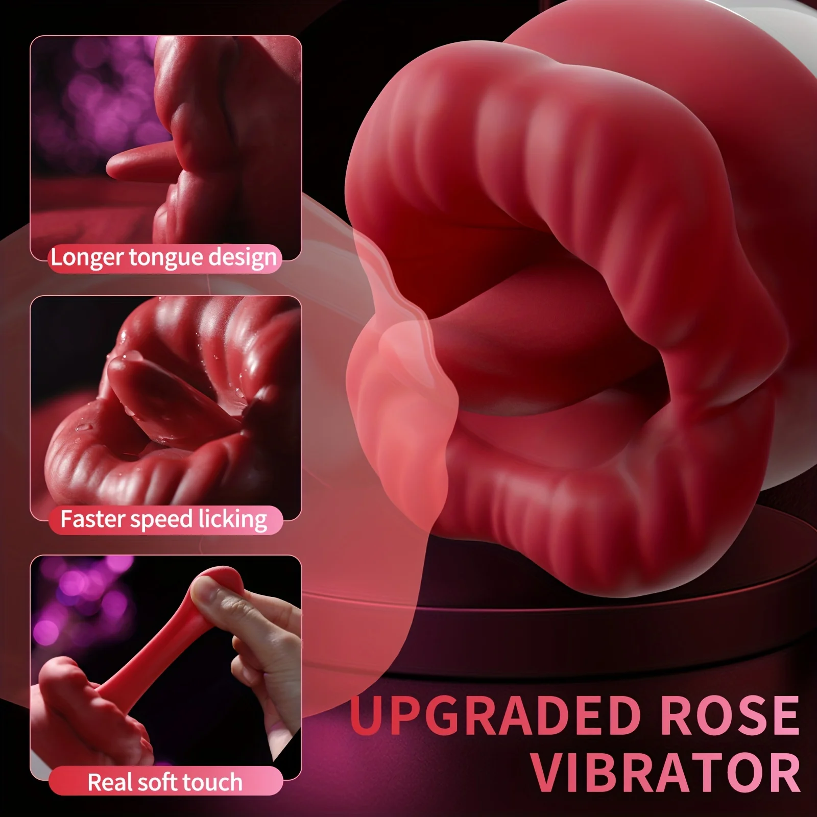 Rose Red Lips Vibrator Clitoris Stimulator Vagina Licking Tongue Masturbator G Spot Massager For Women Silicone Adult Sex Toys