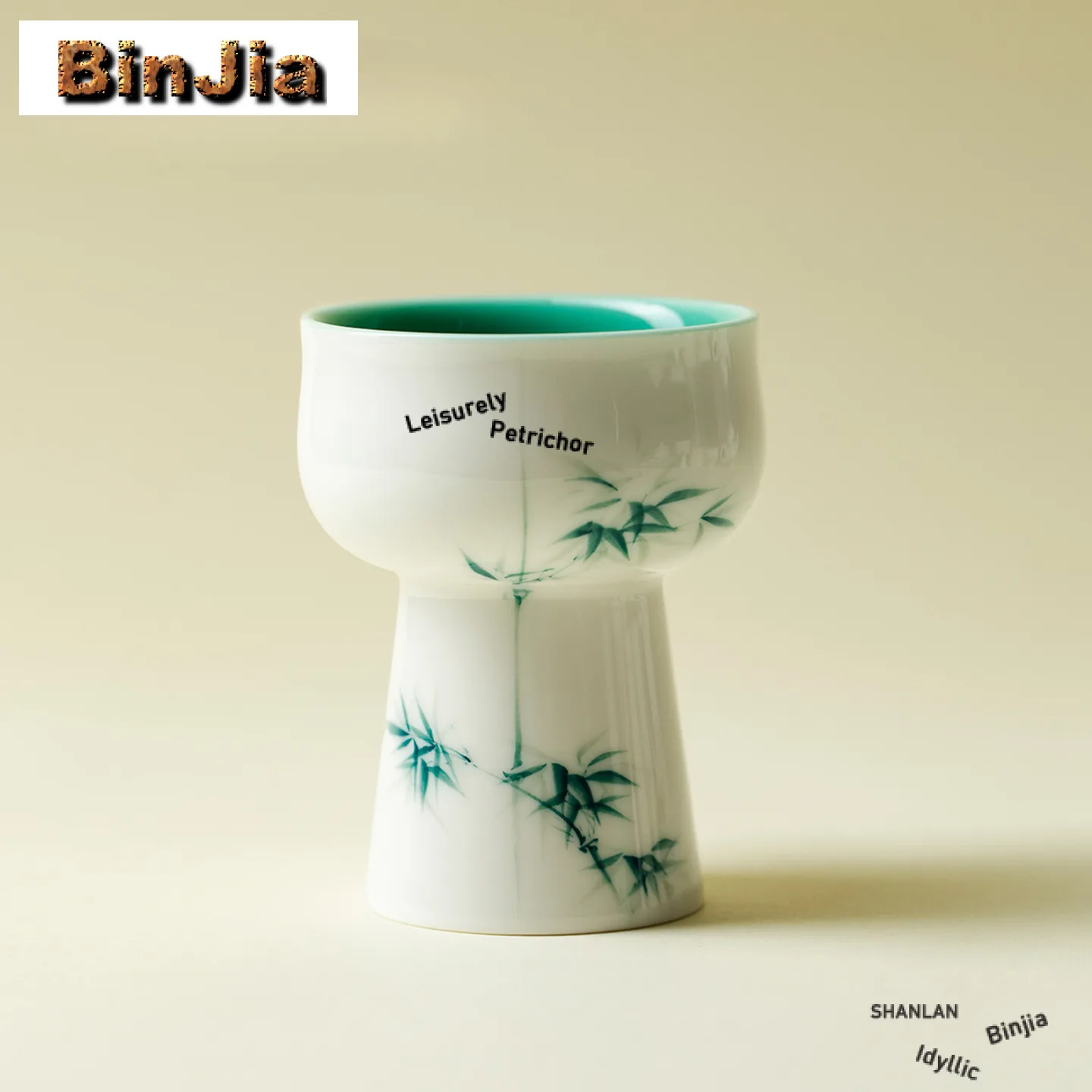 60ml-手描き緑竹高足茶碗-高級茶碗-水差し-茶鑑-茶香鑑茶杯-茶鑑師用カップ-茶器