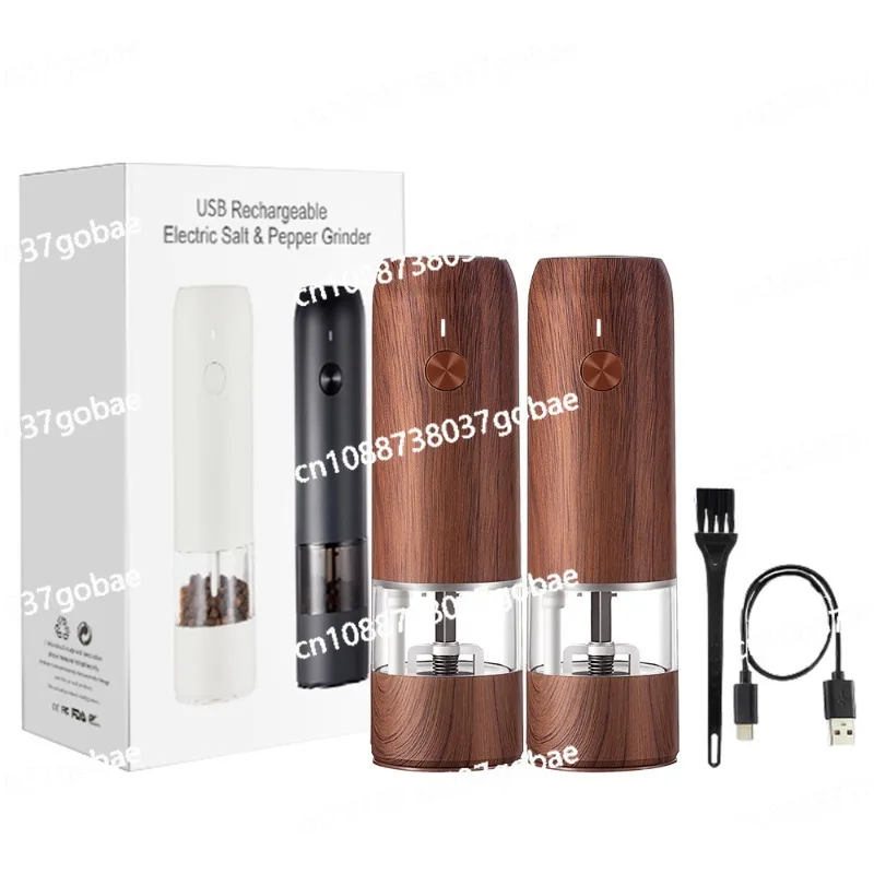 

Kitchen Household Sea Salt Pepper Electric Grinder Wood Grain Rechargeable Black Pepper Grinder Set