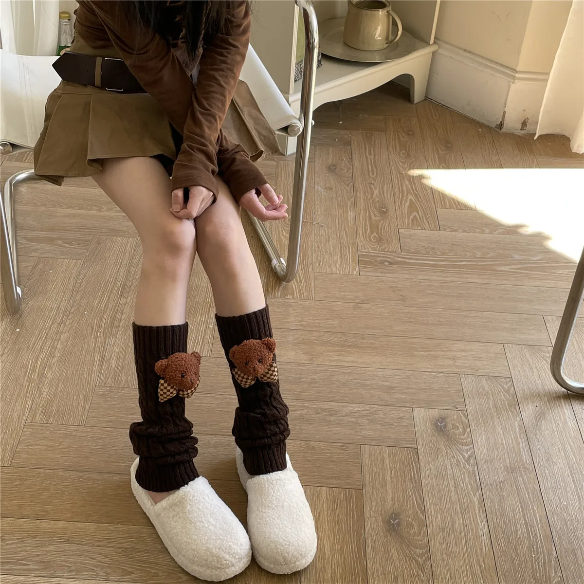 Sweet Girl Leg Warmers Cartoon Cute bear Long Socks for Women Lolita Y2k Harajuku Streetwear Knit Warm Foot Cover Autumn Winter