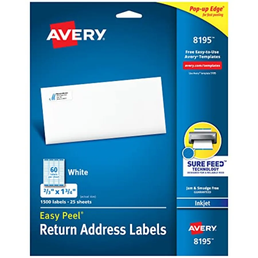 

Return Address Labels Inkjet Printers 00 Labels 2/3 x -3/4 Permanent Adhesive Packs 89