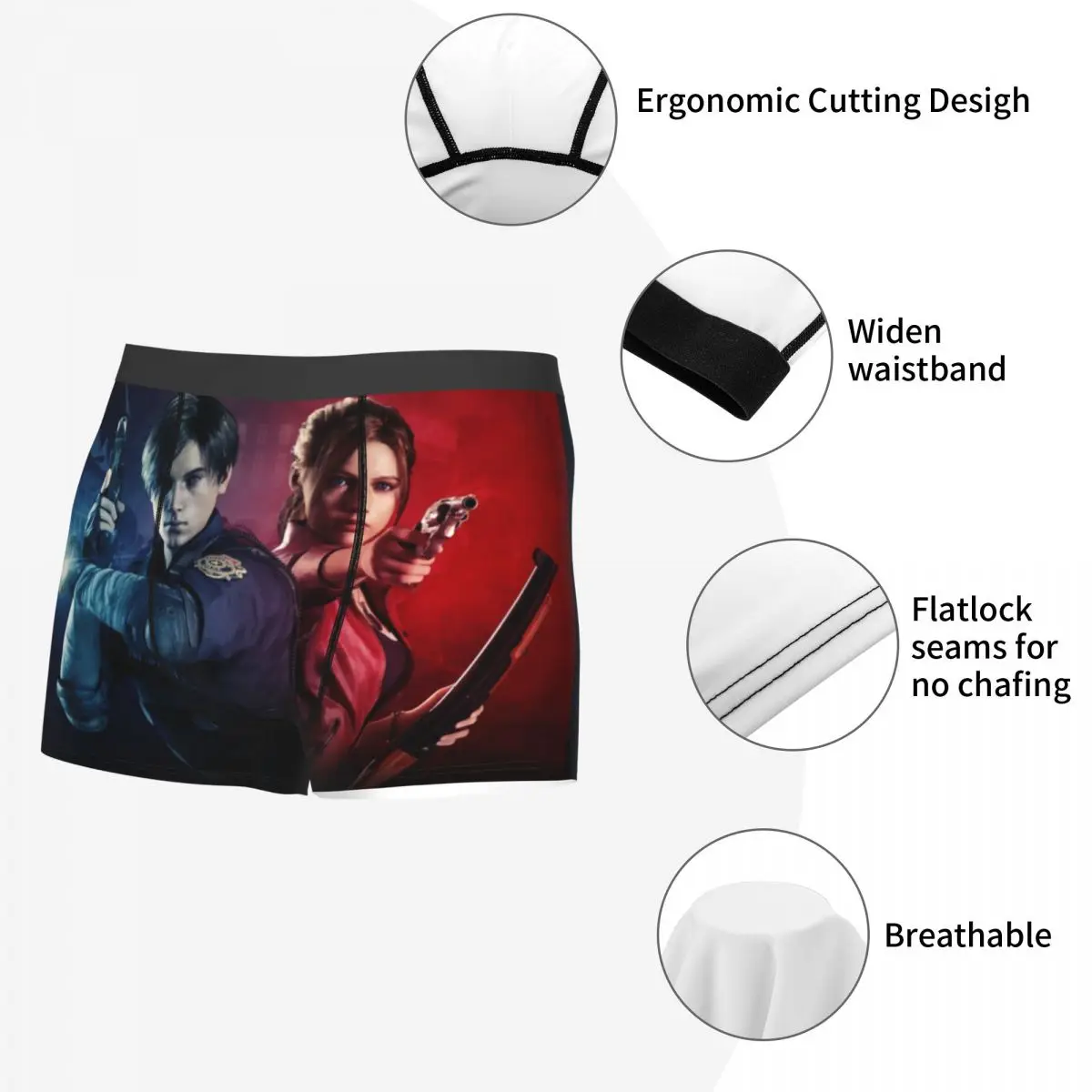 Personalizado jogar jogo fanatics boxer shorts para homens remake leon e claire calcinha cuecas respiráveis