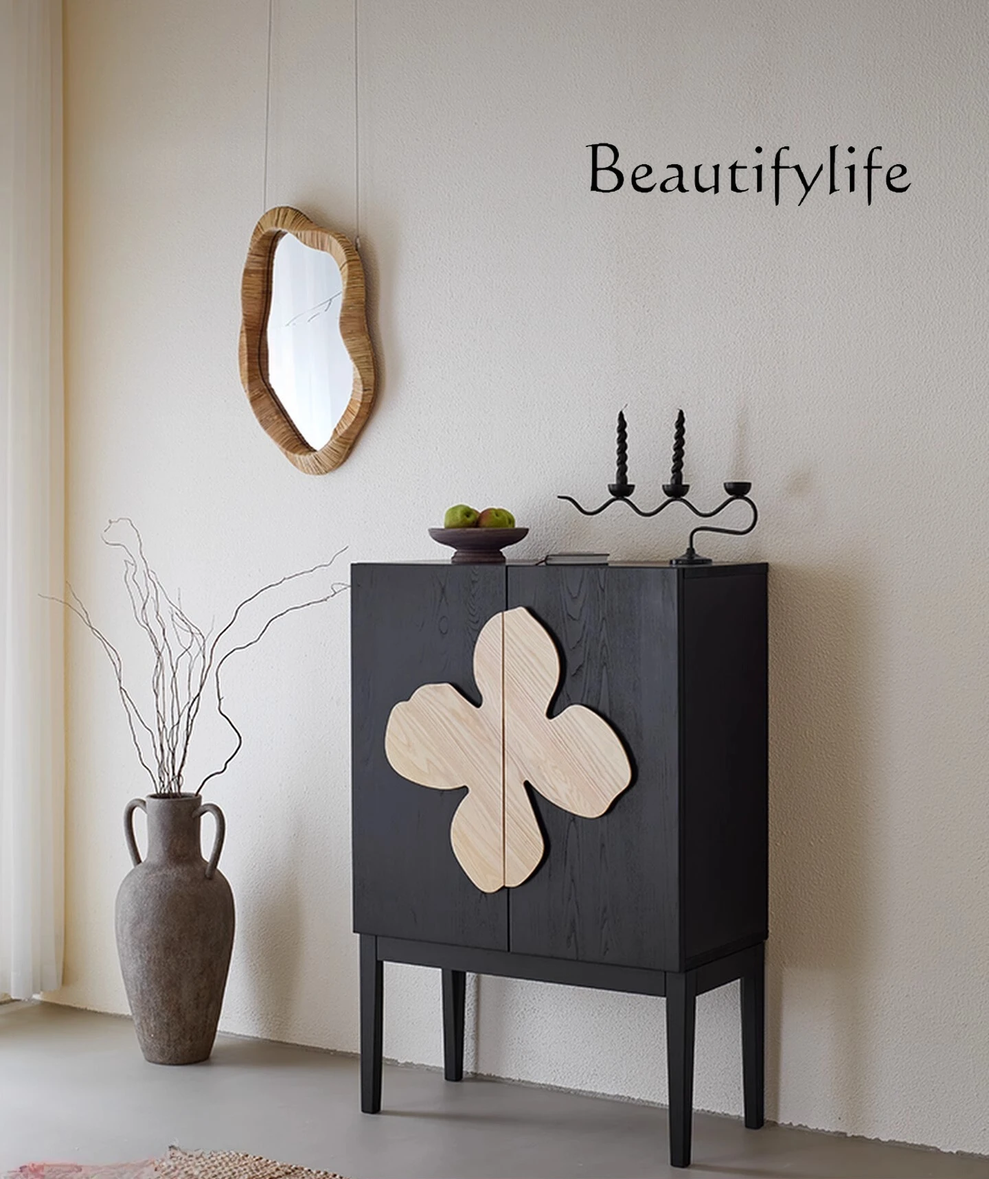 

Light sandalwood medium ancient style retro solid wood dining side cabinet, living room storage cabinet, entrance cabinet