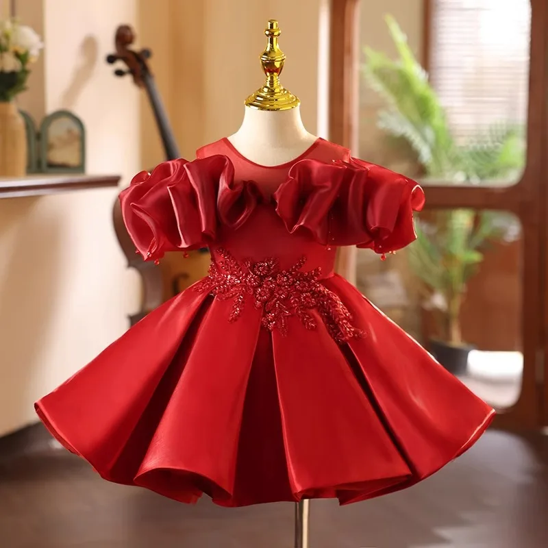 

Flower Girls Wedding Princess Ball Gown Children Cute Birthday Party Dress y1669