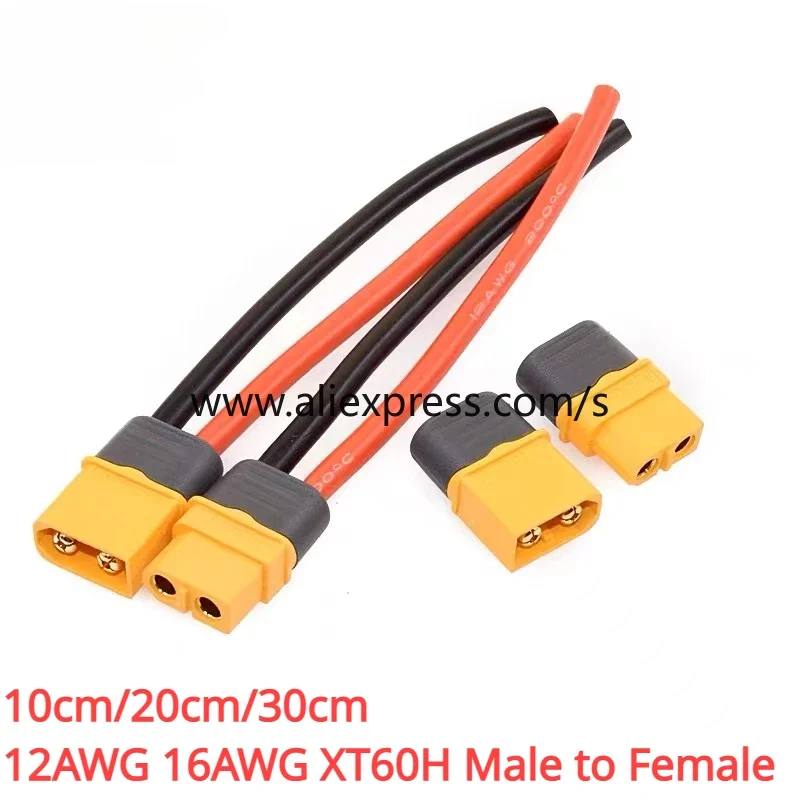 12AWG 16AWG 10cm/20cm/30cm XT60H Male to Female Plug Extending Wire Cable Adapter Convertor for Battery Power Connect