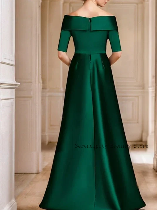 Customized Off Shoulder Mother of  Birde Dresses for Women Wedding Satin Evening Dress Blue Floor Length Formal Prom Party Gown