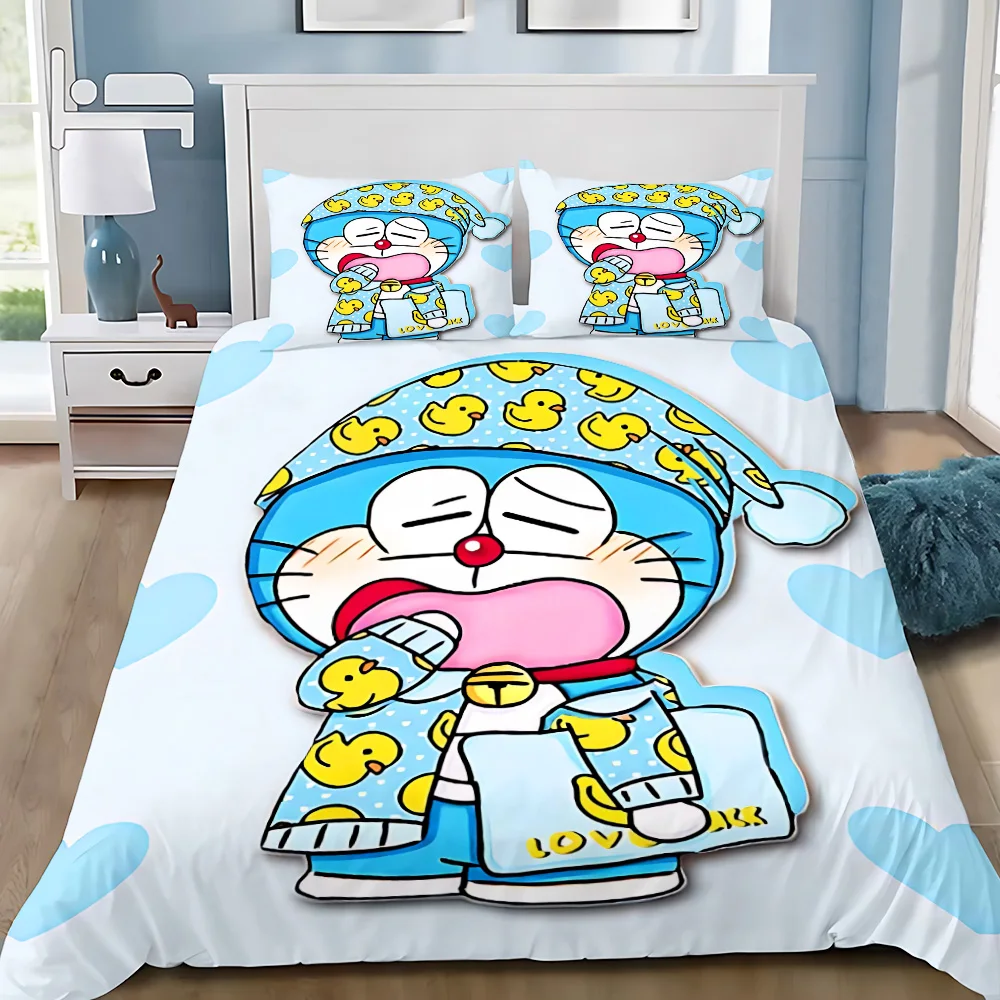 Duvet Cover Pillowcase Bedding Set Adult Cute For D-Doraemons Boy Girl Bedroom Decoration Children Gift Single Double Large Size