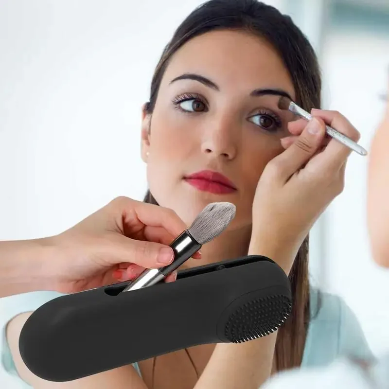 Suporte de pincel de maquiagem para viagem, bolsa de pincéis cosméticos de silicone, estojo de esponja de maquiagem portátil, à prova d'água, ferramentas de maquiagem para mulheres e meninas