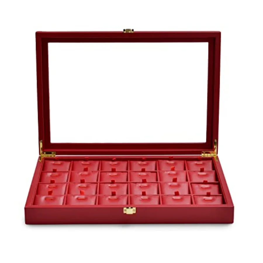 

Luxury Leather Necklace Tray with 24 Grid Removable Jewelry Cards Jewelry Organizer Box with Transparent Acrylic Lid Necklace P